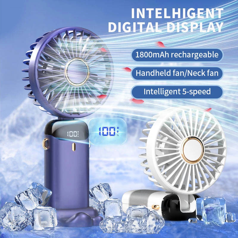 Portable Rechargeable Mini Fan with Digital Display